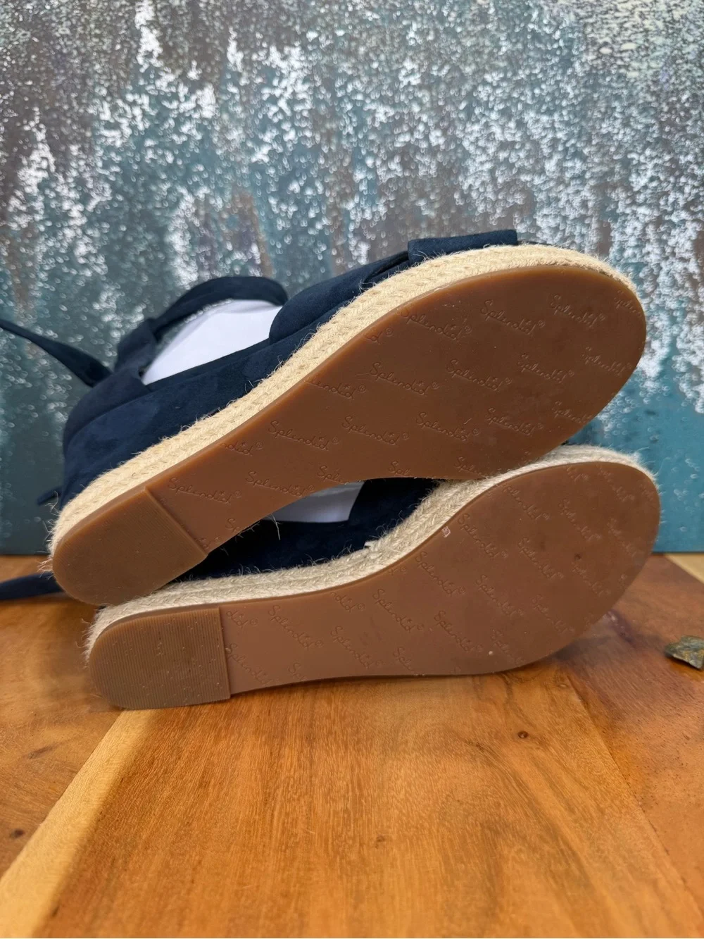 Splendid Coastal Chic Boho 2010’s Blue Suede Espadrille Wedge Sandals (VGUC)